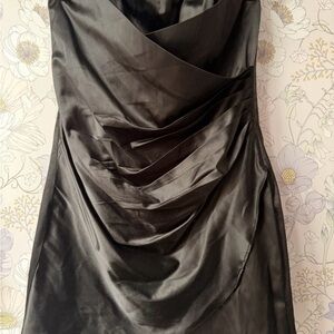 Studio Y Black Strapless Draped Satin Cocktail Dress